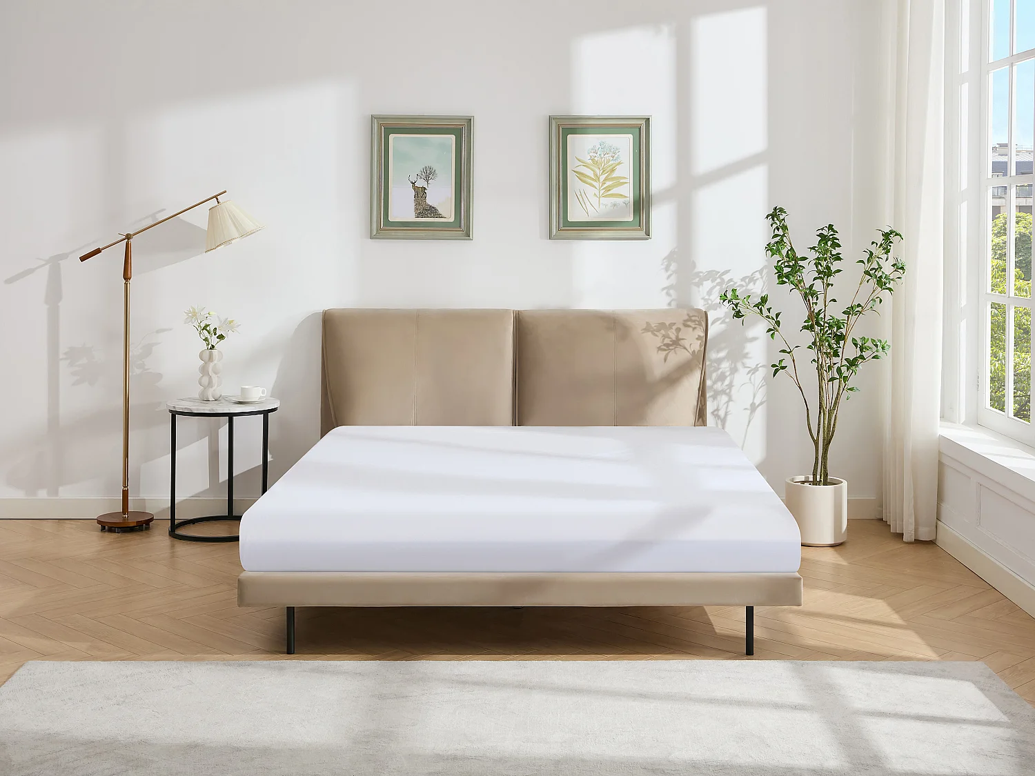 Lit 140 x 190 cm - Velours - Taupe - IBEDIA