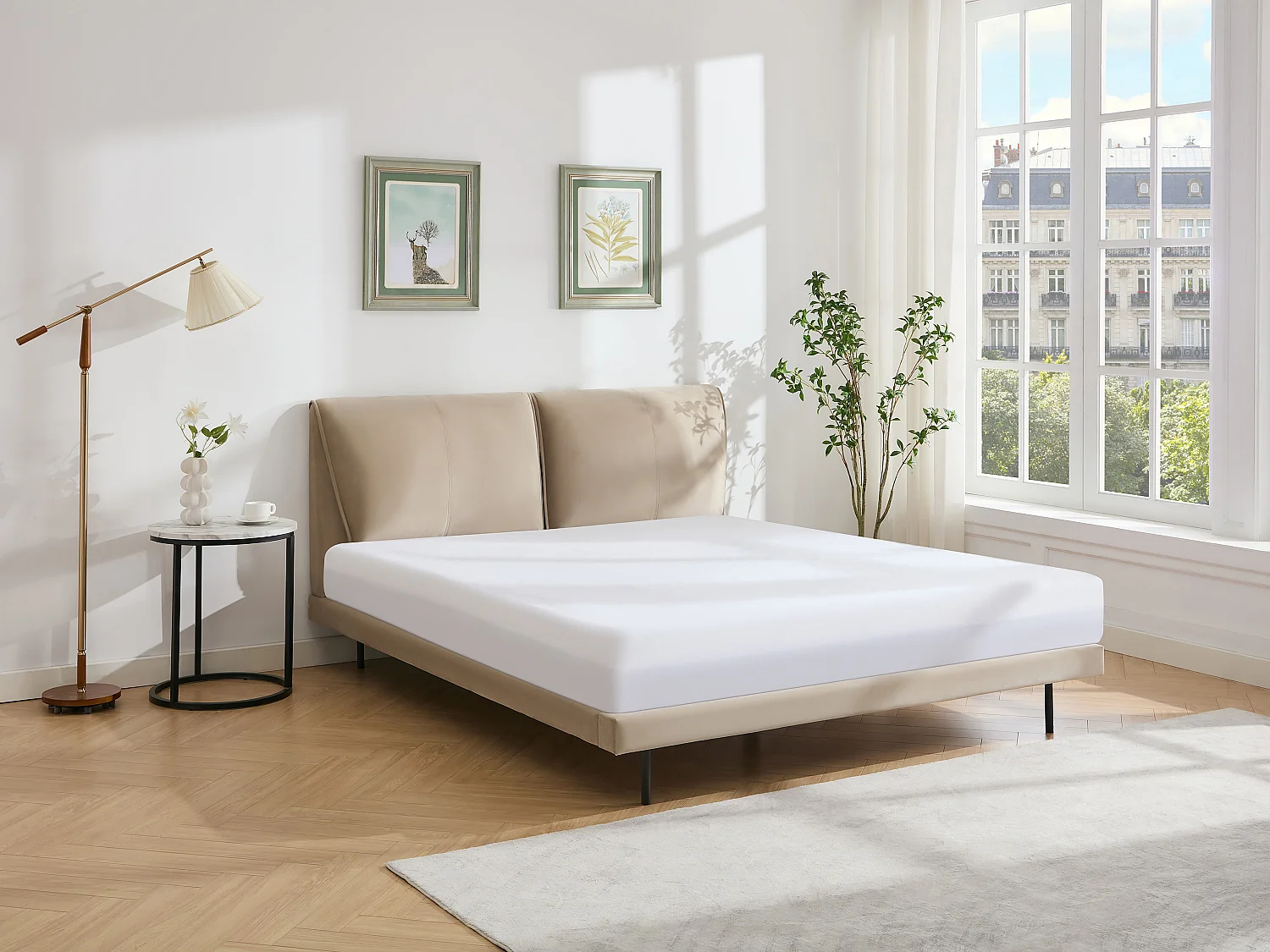Lit 140 x 190 cm - Velours - Taupe - IBEDIA