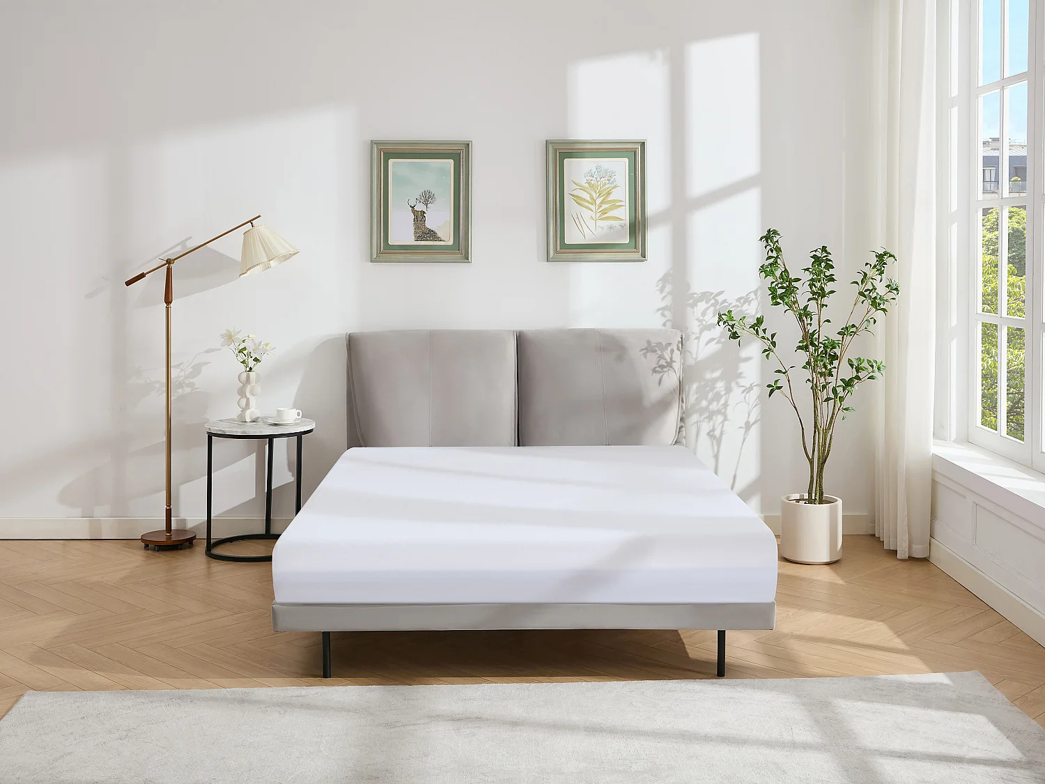 Cama 160 x 200 cm - Terciopelo - Gris - IBEDIA