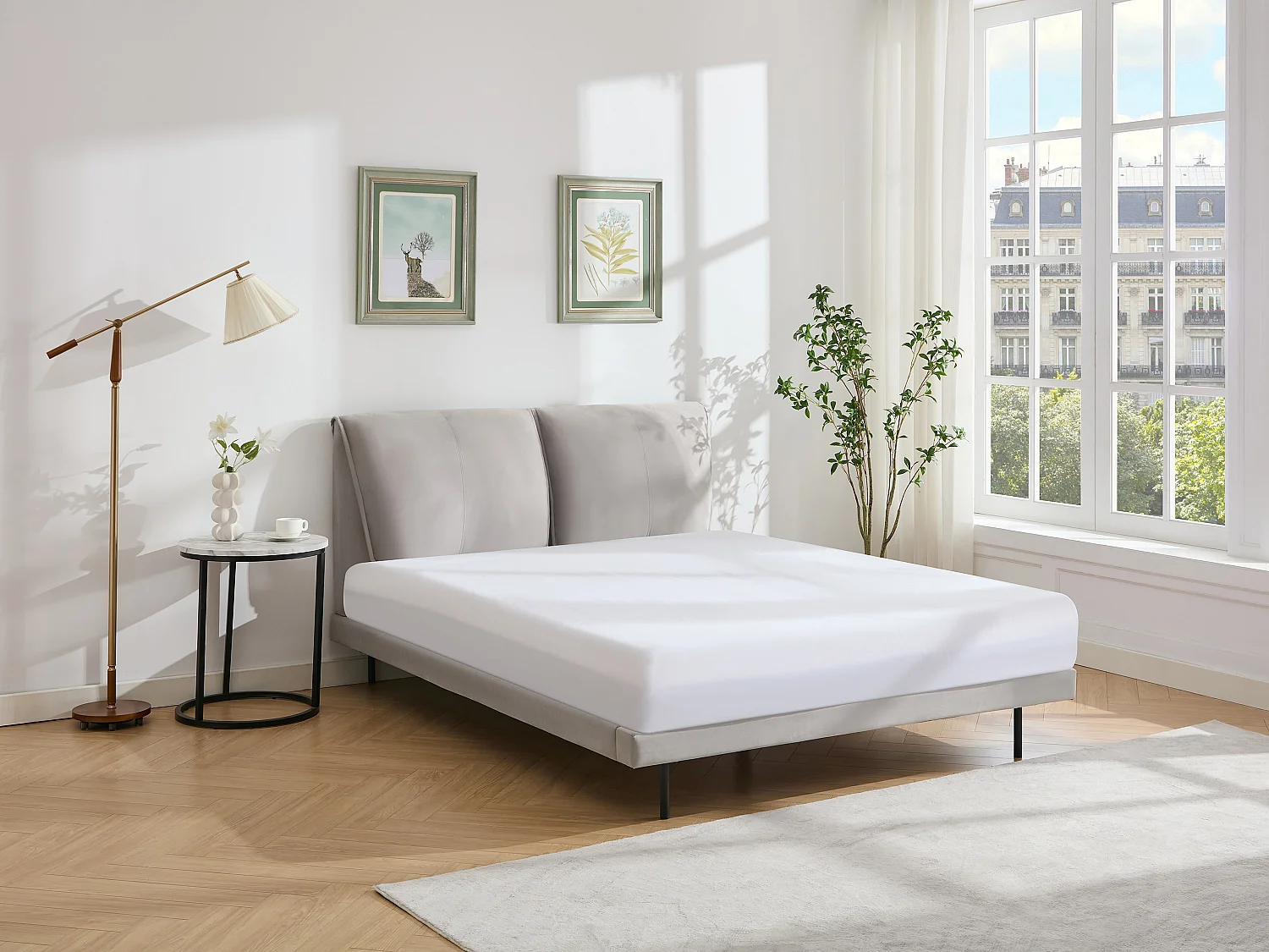 Cama 140 x 190 cm veludo cinza - IBEDIA