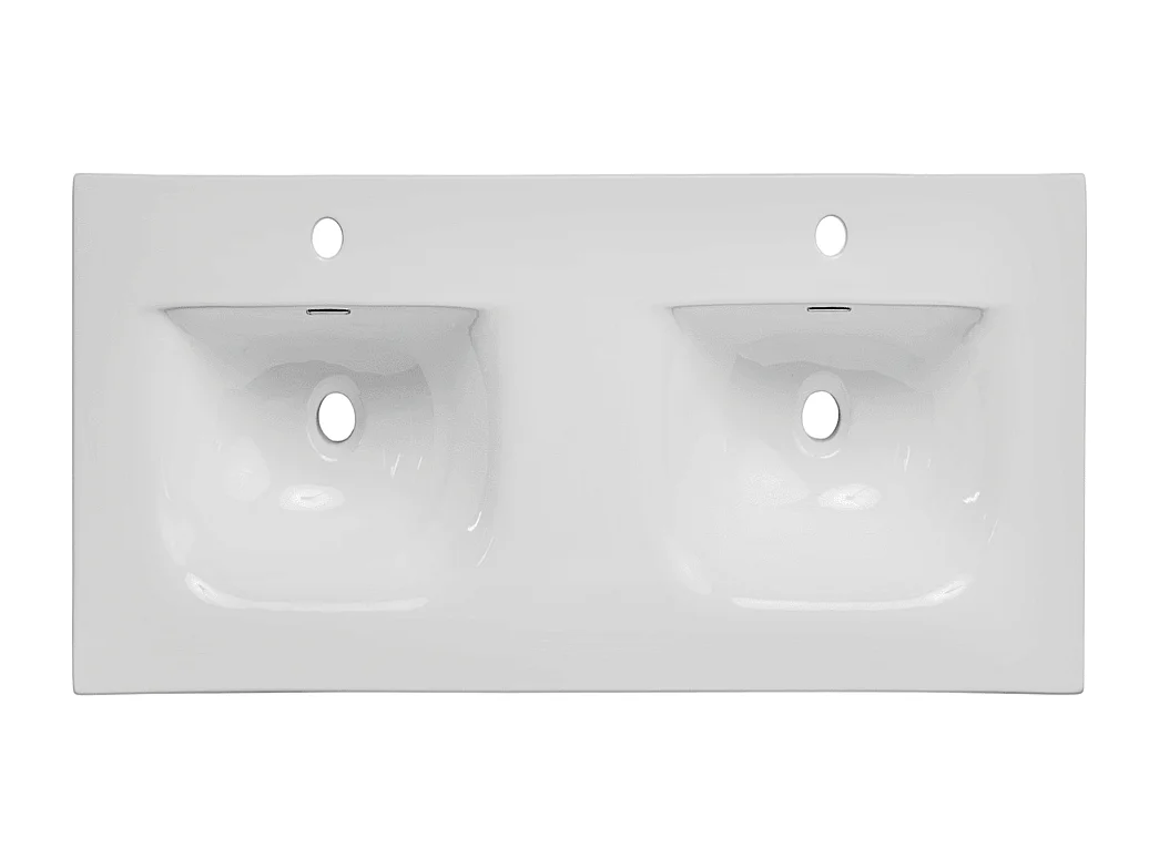 Double lavabo blanc à 2 trous en céramique - rectangulaire  - 120 x 46 cm - SKY