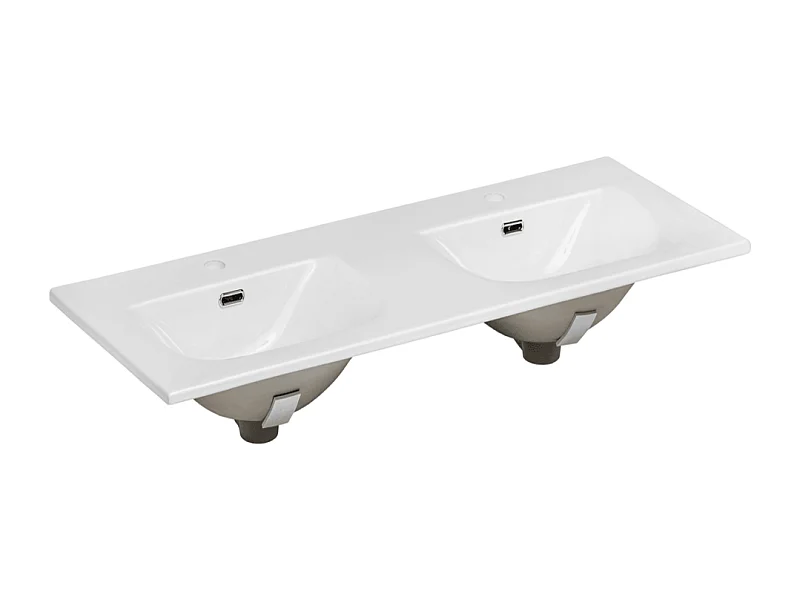 Double lavabo blanc à 2 trous en céramique - rectangulaire  - 120 x 46 cm - SKY