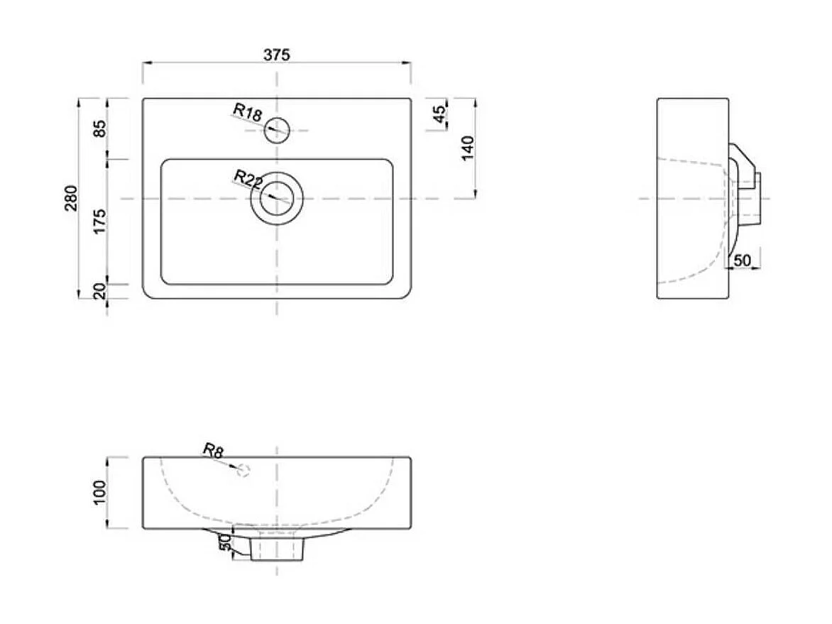 Vasque rectangulaire blanche à encastrer en céramique -  42 x 42 cm - SQUARE