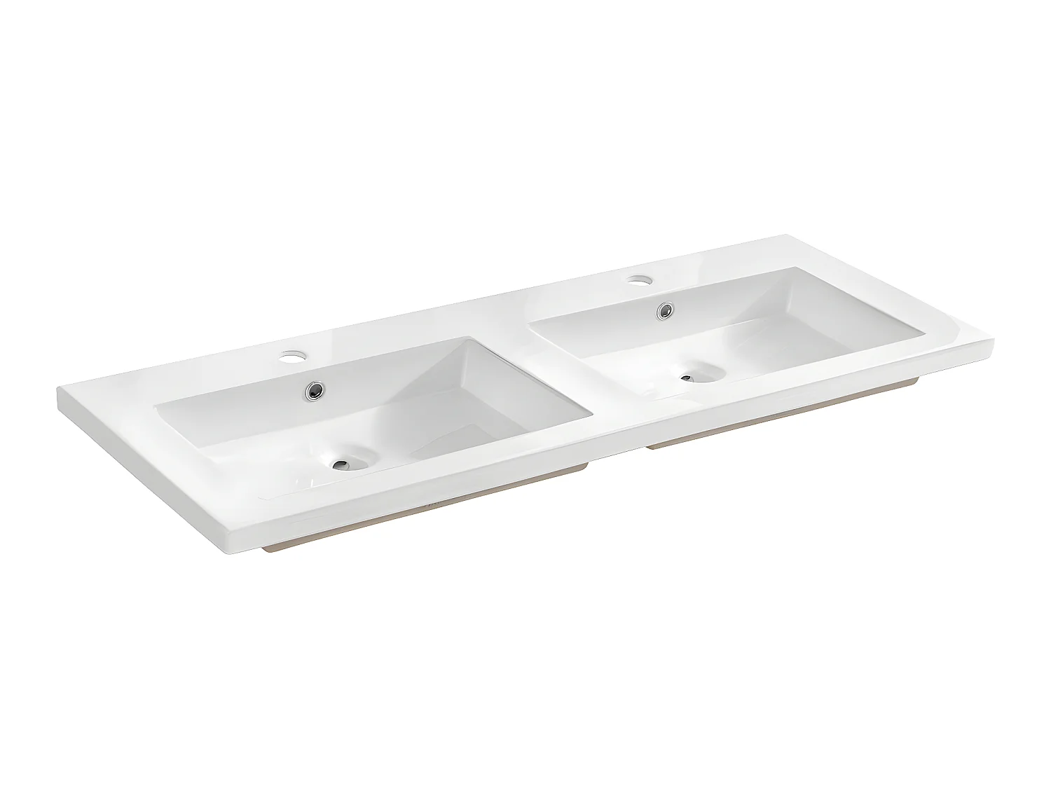 Double lavabo blanc à 2 trous en céramique - rectangulaire  - 120 x 46 cm - SPIRIT