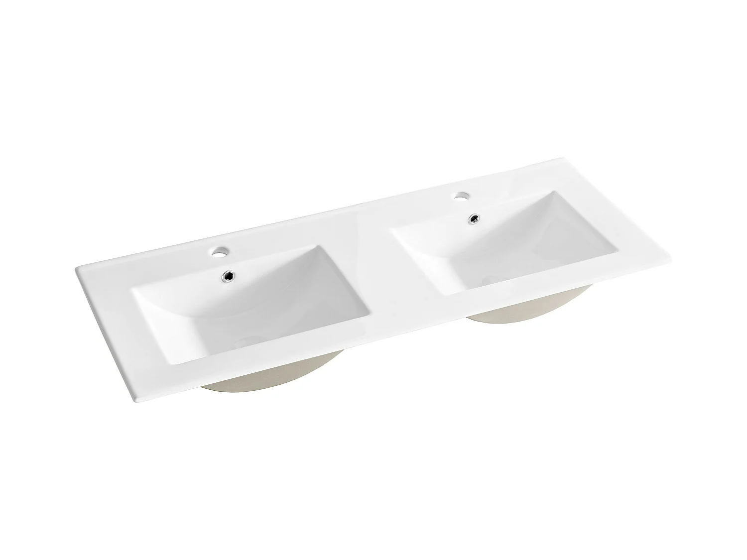 Double lavabo blanc à 2 trous en céramique - rectangulaire  - 120 x 46 cm - LAVA