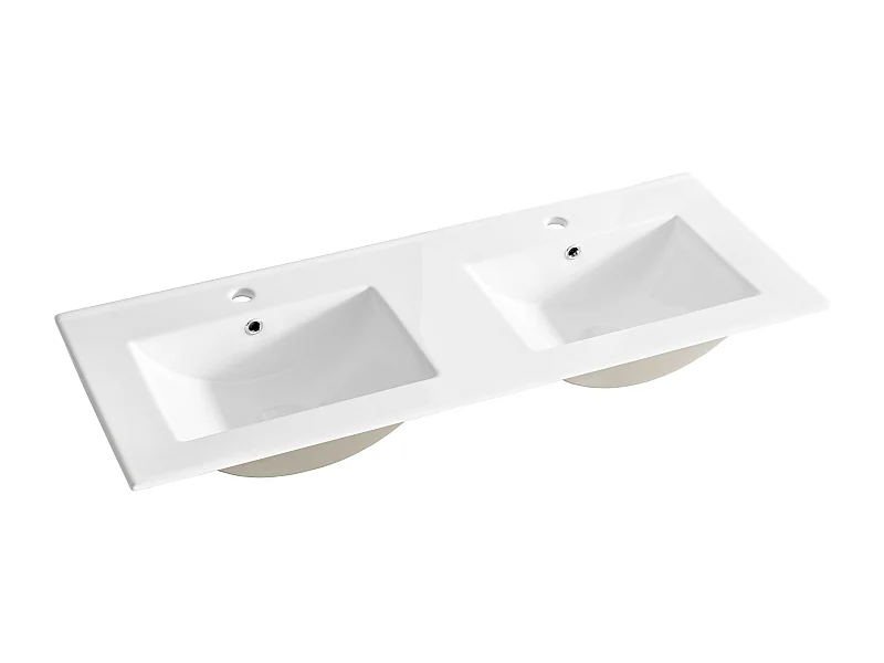 Double lavabo blanc à 2 trous en céramique - rectangulaire  - 120 x 46 cm - LAVA