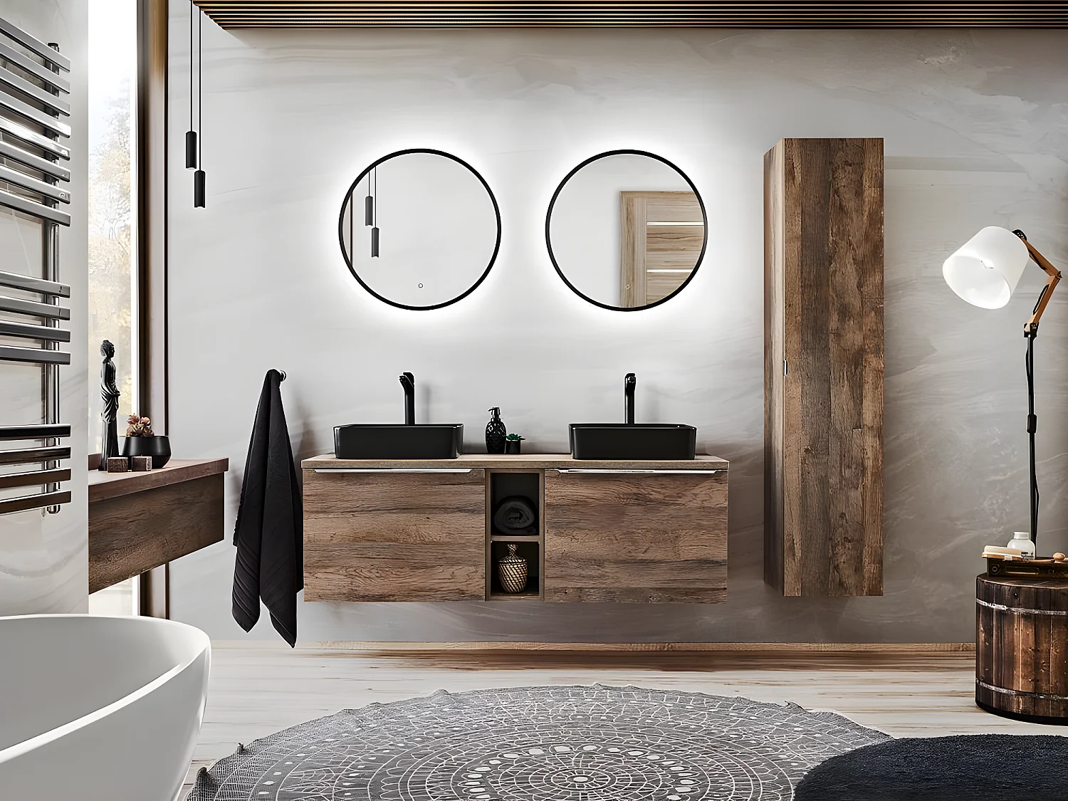 Meuble sous lavabo de salle de bain - Chêne Santa fe - L60-H46-P45,6 - KLAUS