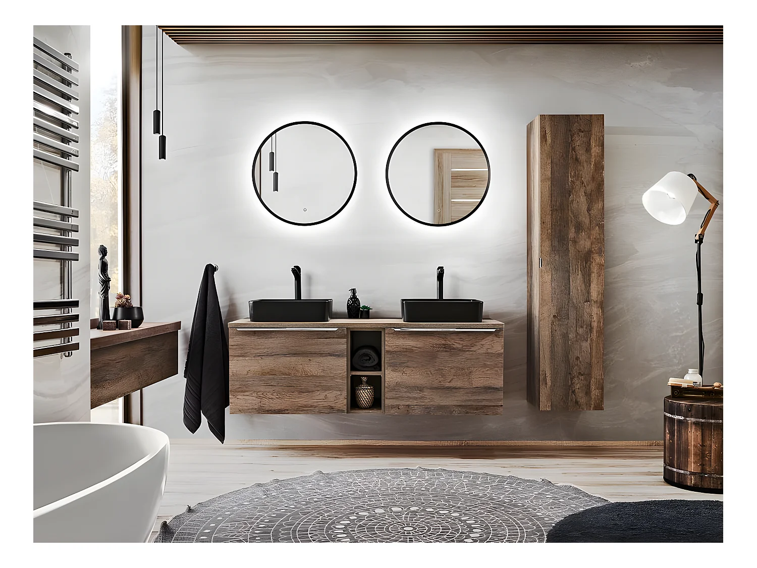 Meuble sous lavabo de salle de bain - Chêne Santa fe - L60-H46-P45,6 - KLAUS