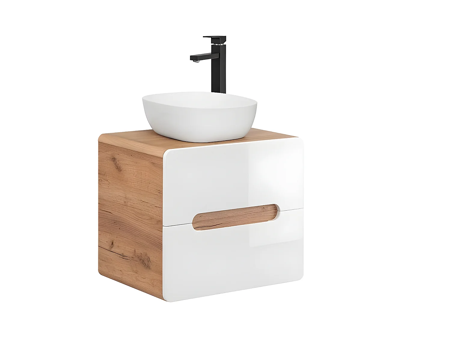 Meuble sous lavabo de salle de bain - Chêne artisanal doré et blanc brillant - L60-H53-P46 - ARRIBA