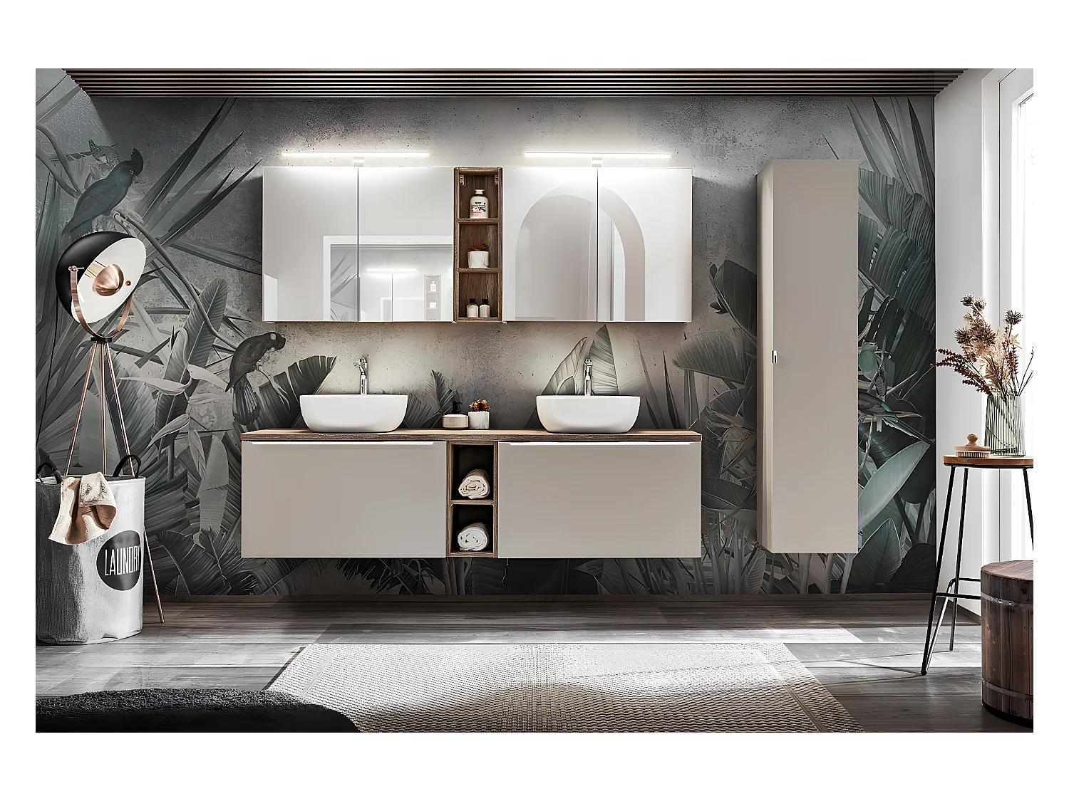 Meuble sous lavabo de salle de bain - Gris galet - L80-H46-P45,6 - KLAUS
