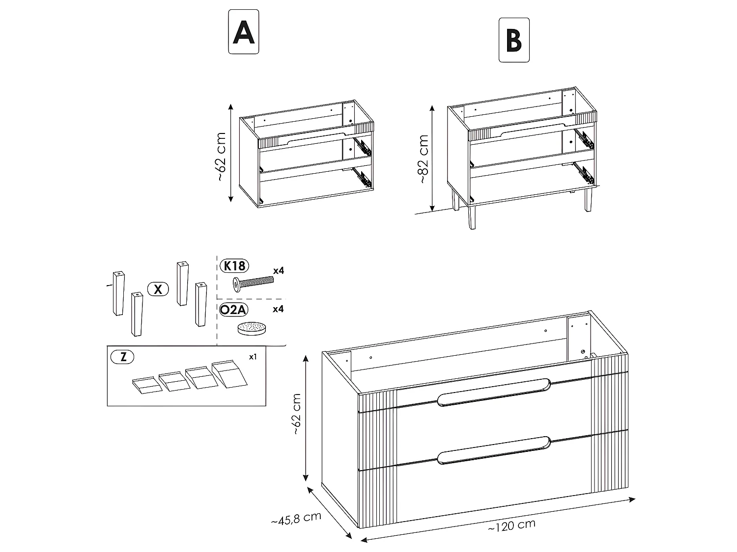Meuble sous lavabo de salle de bain - Blanc alpin - L120-H62-P45,8 - FUJI
