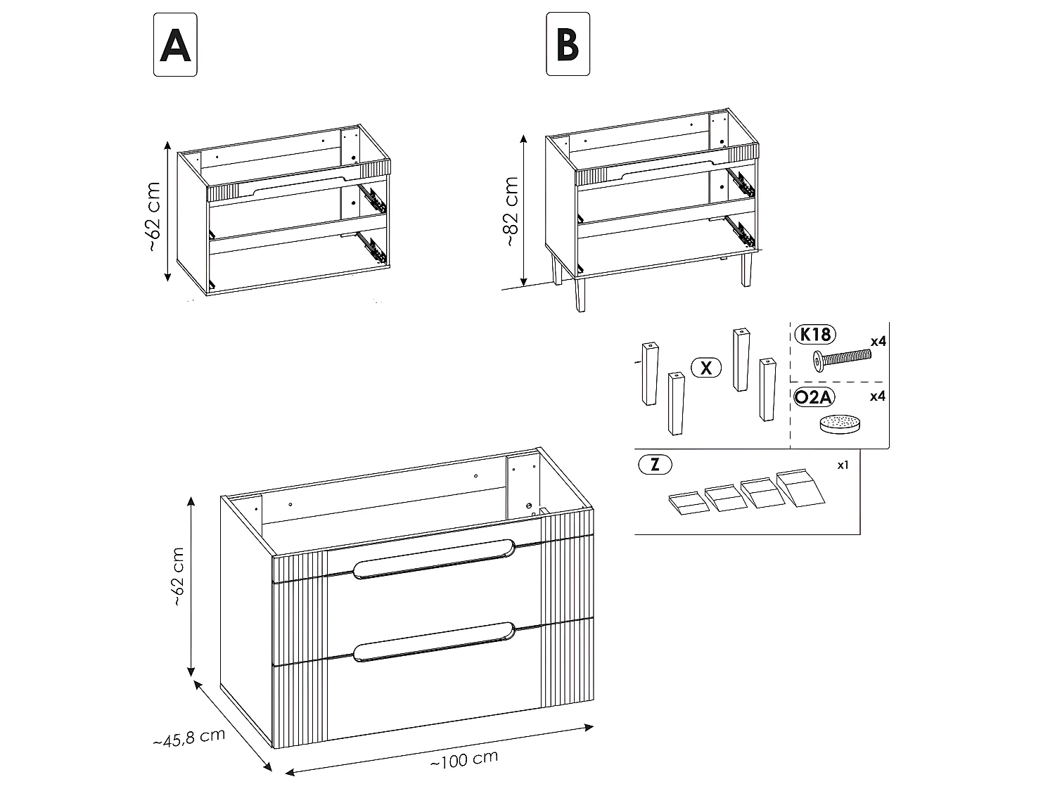 Meuble sous lavabo de salle de bain - Blanc alpin - L100-H62-P45,8 - FUJI