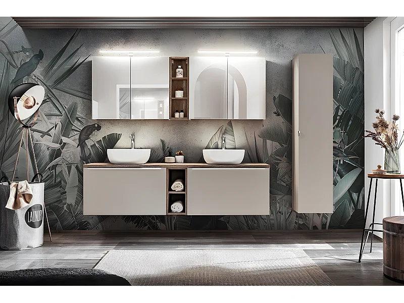 Meuble sous lavabo de salle de bain - Gris galet - L60-H46-P45,6 - KLAUS