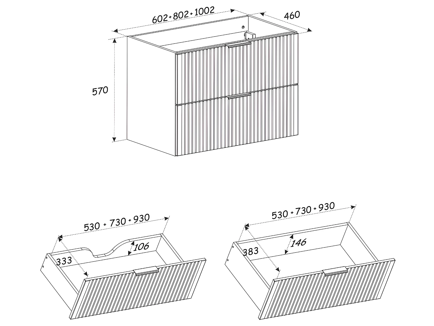 Meuble sous lavabo de salle de bain - Gris roche et chêne Wotan - L60-H57-P46 - LUXILO
