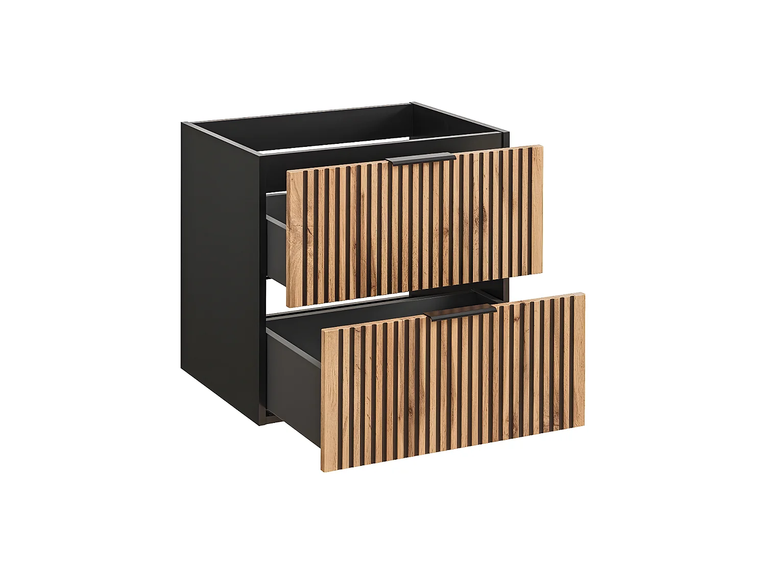 Meuble sous lavabo de salle de bain - Gris roche et chêne Wotan - L60-H57-P46 - LUXILO