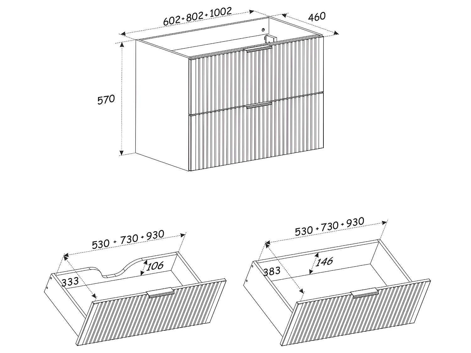 Meuble sous lavabo de salle de bain - Gris roche et chêne Wotan - L100-H57-P46 - LUXILO