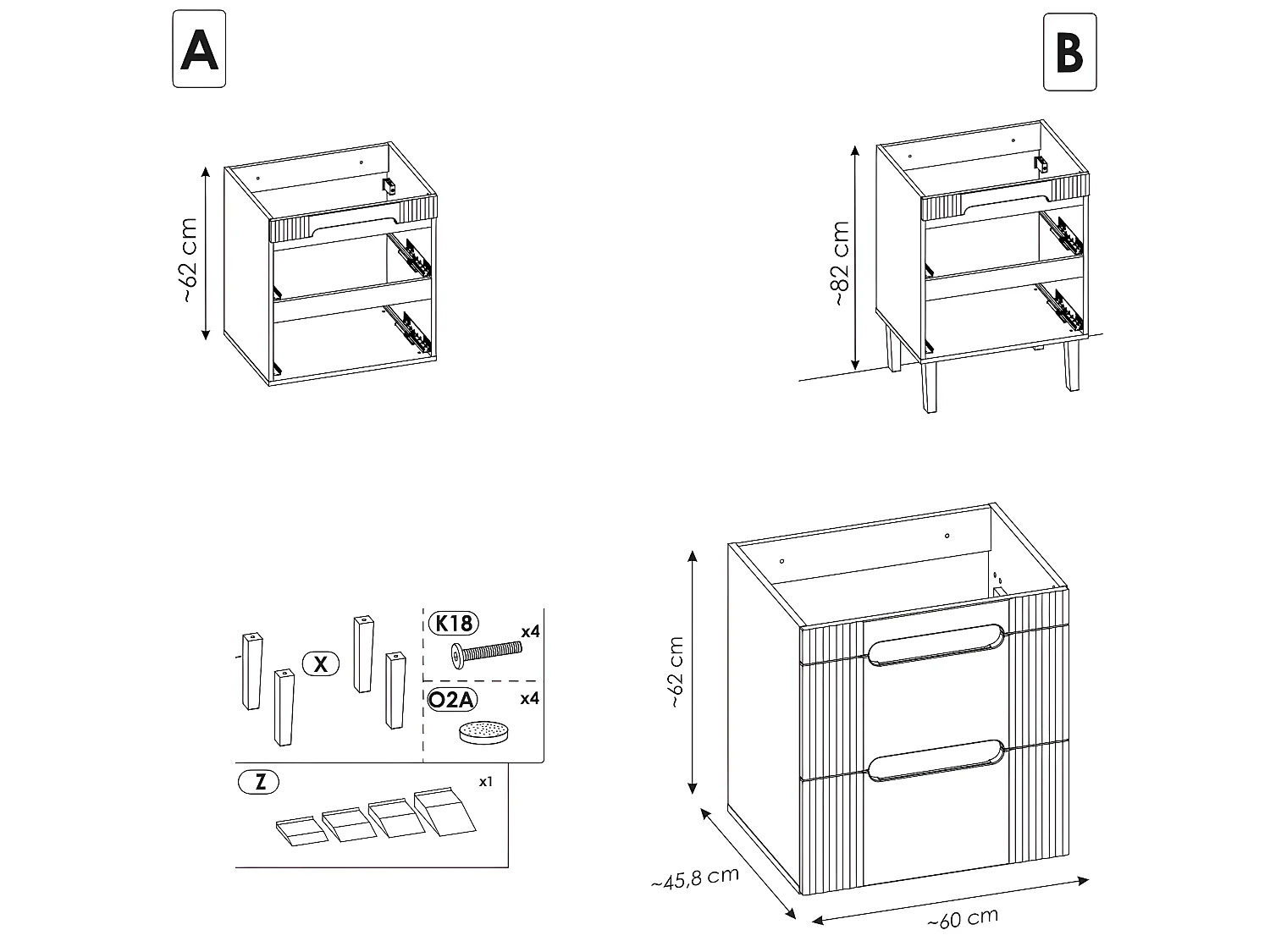 Meuble sous lavabo de salle de bain - Blanc alpin - L60-H62-P45,8 - FUJI