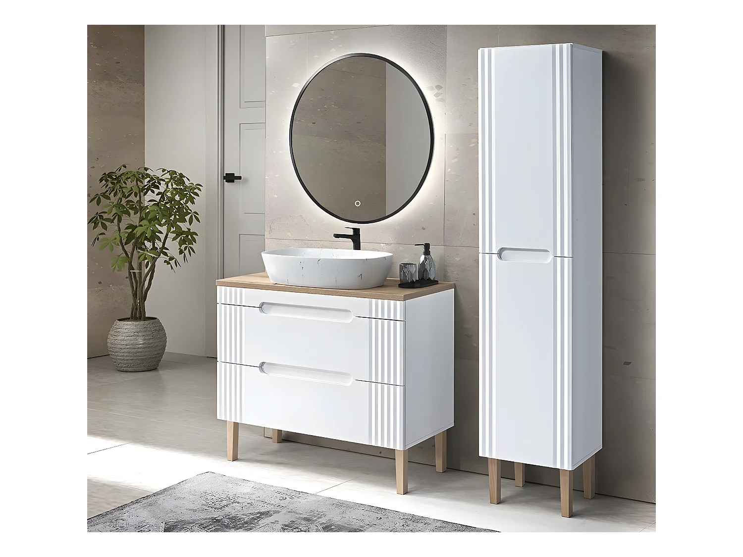 Meuble sous lavabo de salle de bain - Blanc alpin - L60-H62-P45,8 - FUJI