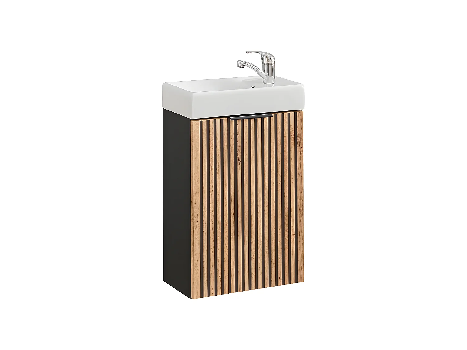 Meuble sous lavabo de salle de bain - Gris roche et chêne Wotan - L40-H57-P46 - LUXILO