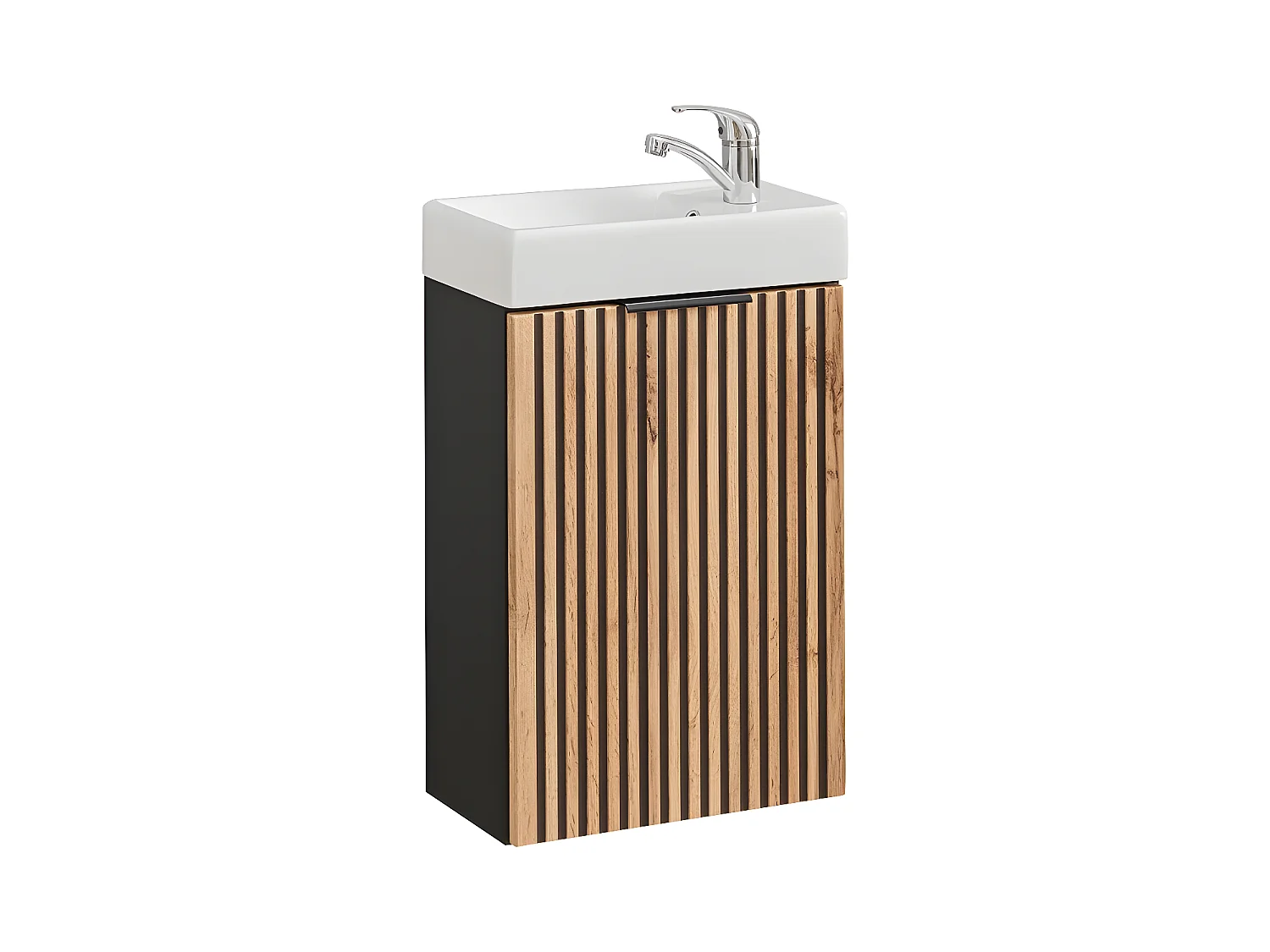 Meuble sous lavabo de salle de bain - Gris roche et chêne Wotan - L40-H57-P46 - LUXILO