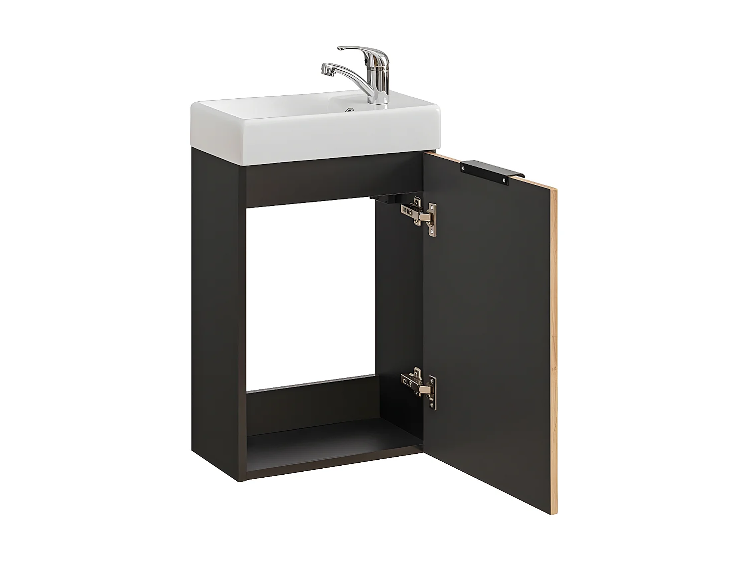 Meuble sous lavabo de salle de bain - Gris roche et chêne Wotan - L40-H57-P46 - LUXILO