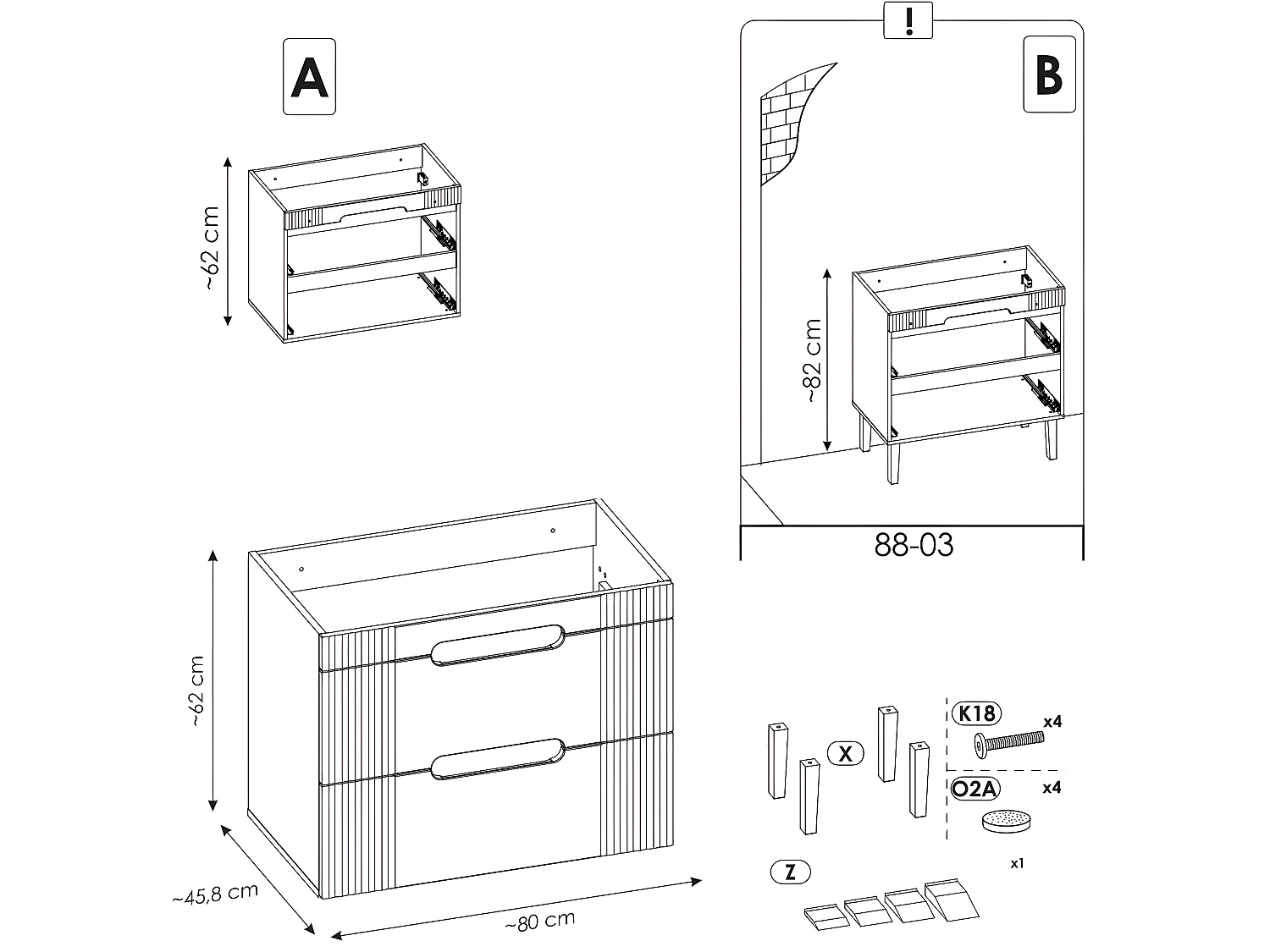 Meuble sous lavabo de salle de bain - Blanc alpin - L80-H62-P45,8 - FUJI