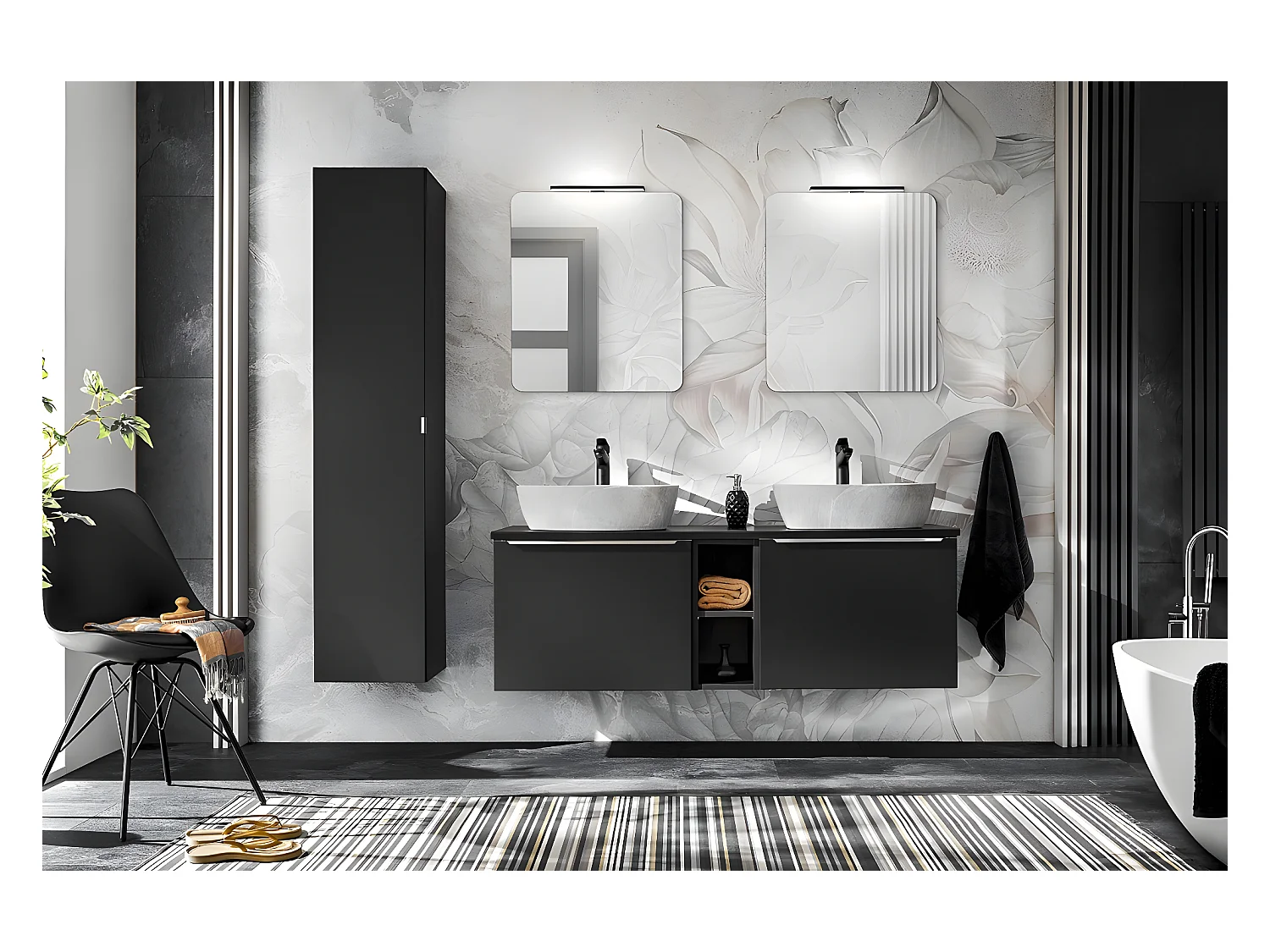 Meuble sous lavabo de salle de bain - Noir - L80-H46-P45,6 - KLAUS