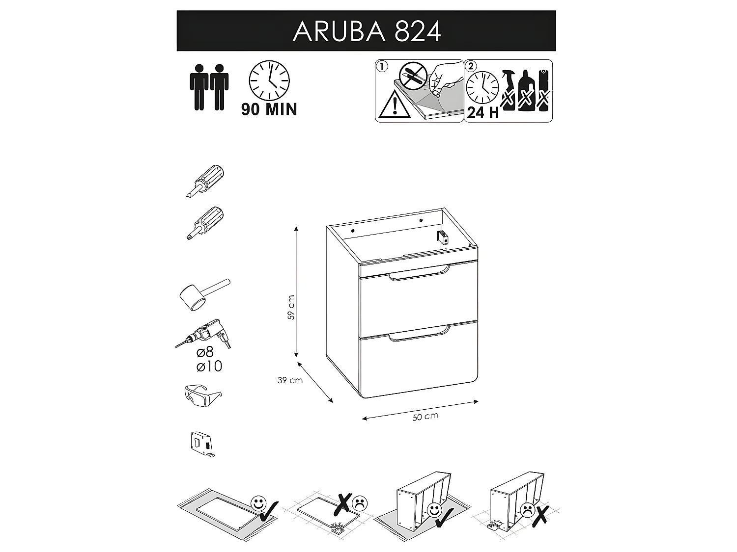 Meuble sous lavabo de salle de bain - Chêne artisanal doré et blanc brillant - L50-H59-P39 - ARRIBA