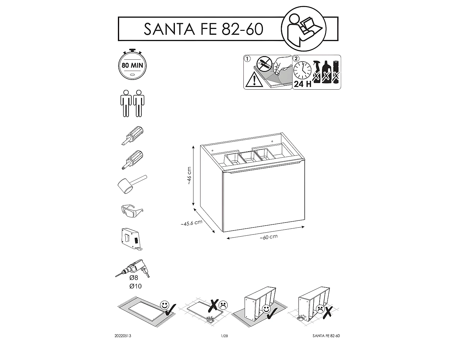 Meuble sous lavabo de salle de bain - Chêne Santa fe - L80-H46-P45,6 - KLAUS