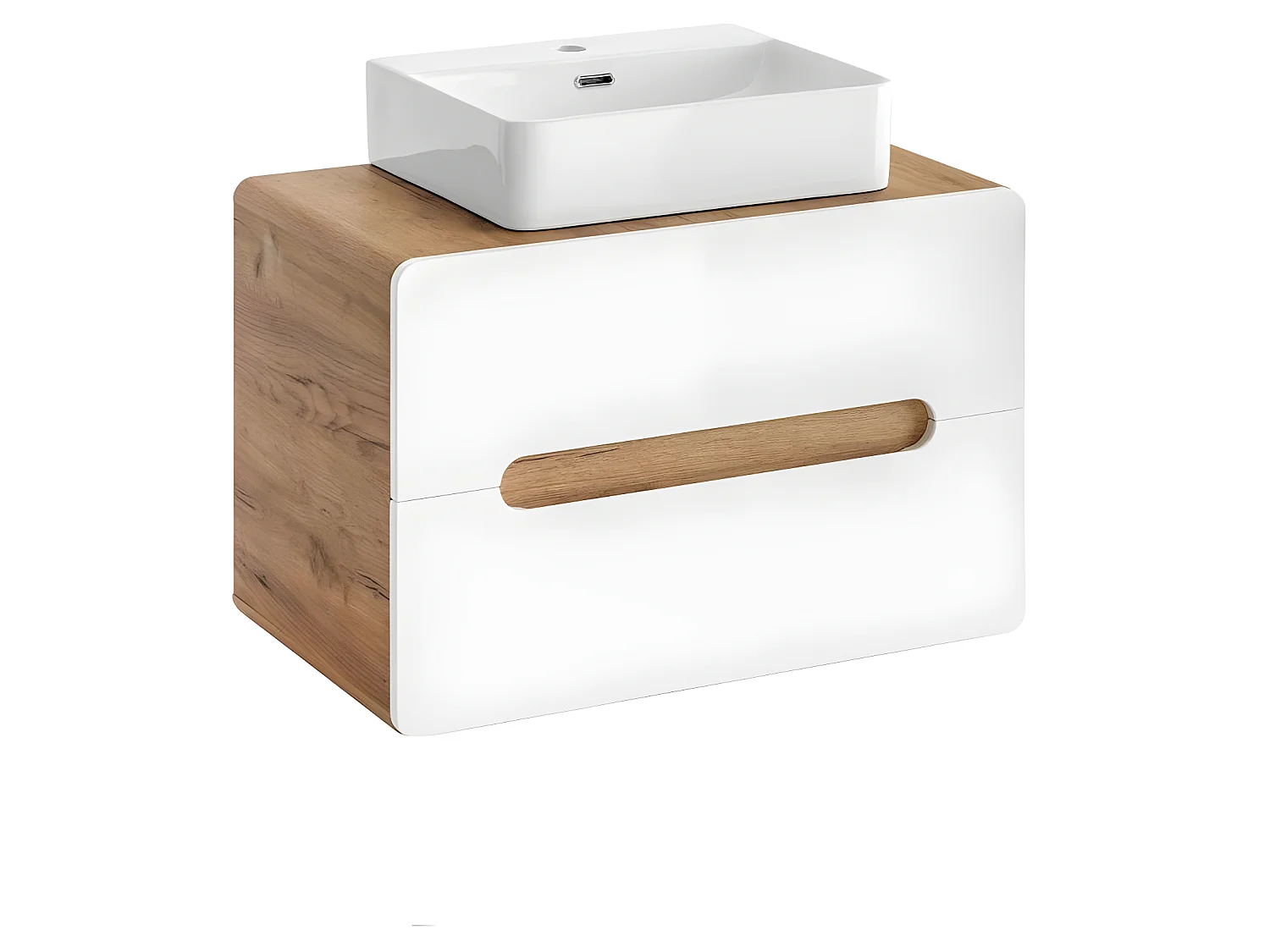 Meuble sous lavabo de salle de bain - Chêne artisanal doré et blanc brillant - L80-H53-P46 - ARRIBA