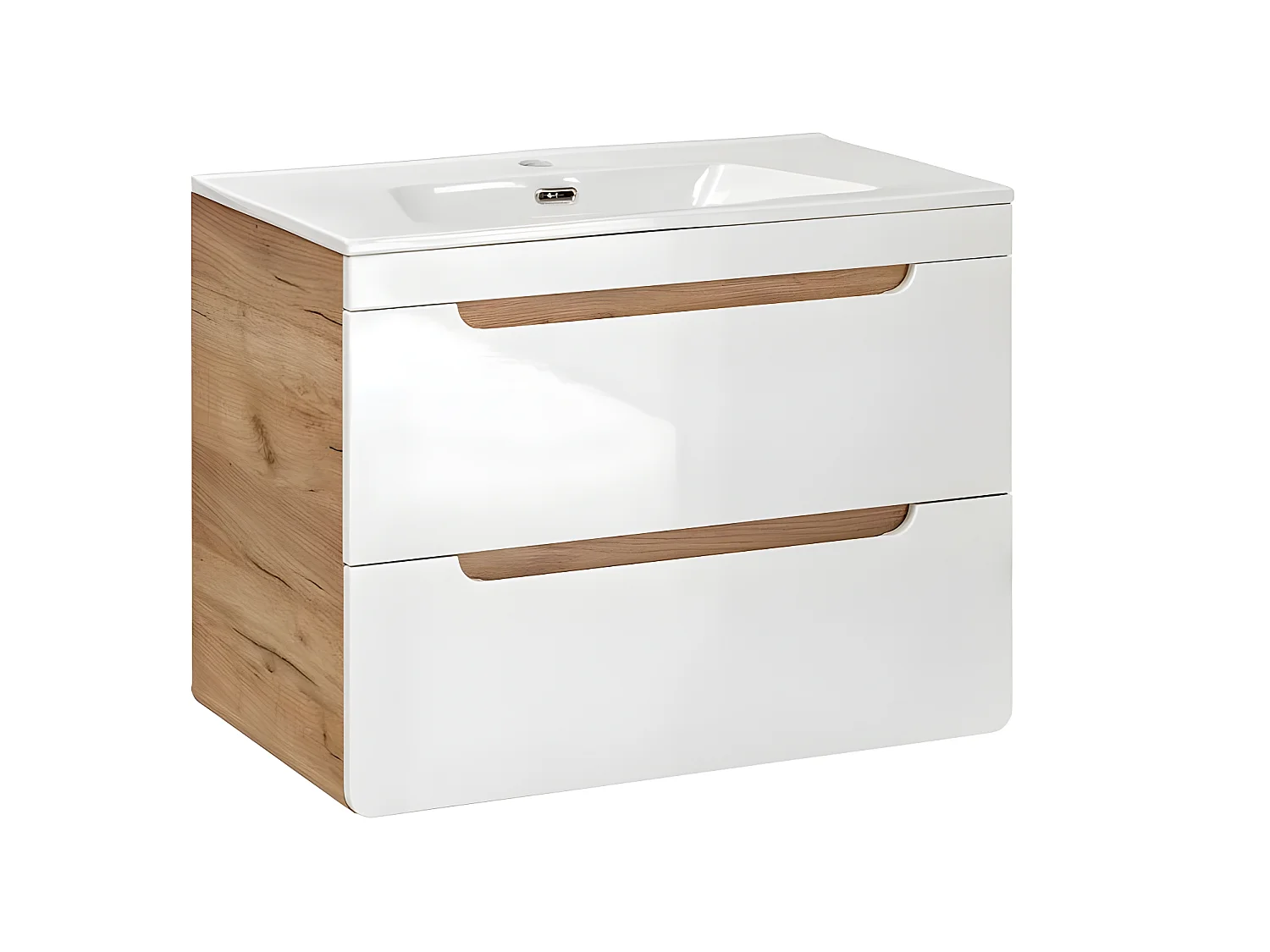 Meuble sous lavabo de salle de bain - Chêne artisanal doré et blanc brillant - L80-H59-P46 - ARRIBA