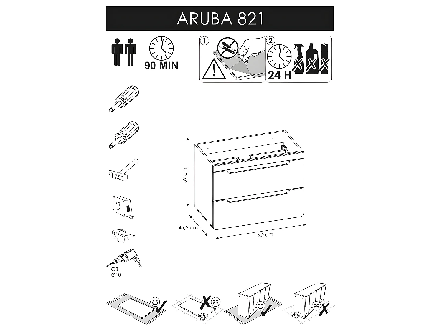 Meuble sous lavabo de salle de bain - Chêne artisanal doré et blanc brillant - L80-H59-P46 - ARRIBA