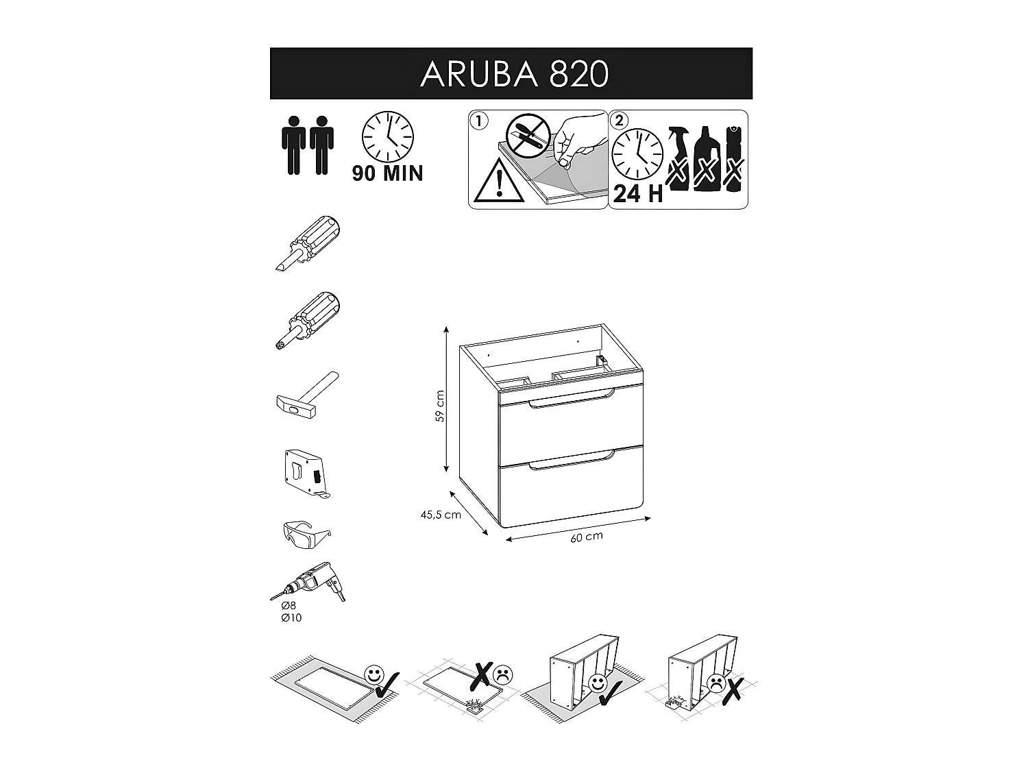 Meuble sous lavabo de salle de bain - Chêne artisanal doré et blanc brillant - L60-H59-P46 - ARRIBA