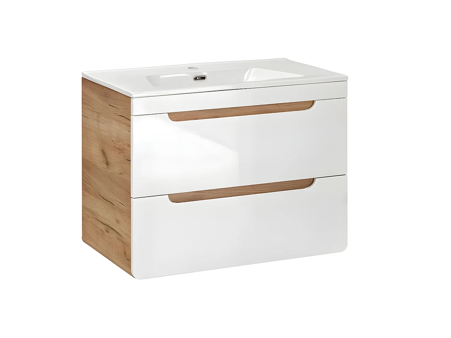 Meuble sous lavabo de salle de bain - Chêne artisanal doré et blanc brillant - L60-H59-P46 - ARRIBA