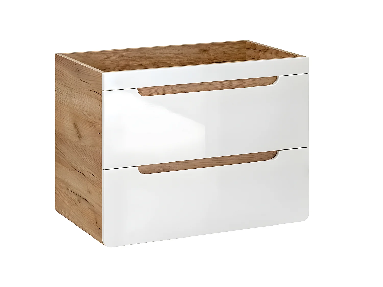 Meuble sous lavabo de salle de bain - Chêne artisanal doré et blanc brillant - L60-H59-P46 - ARRIBA