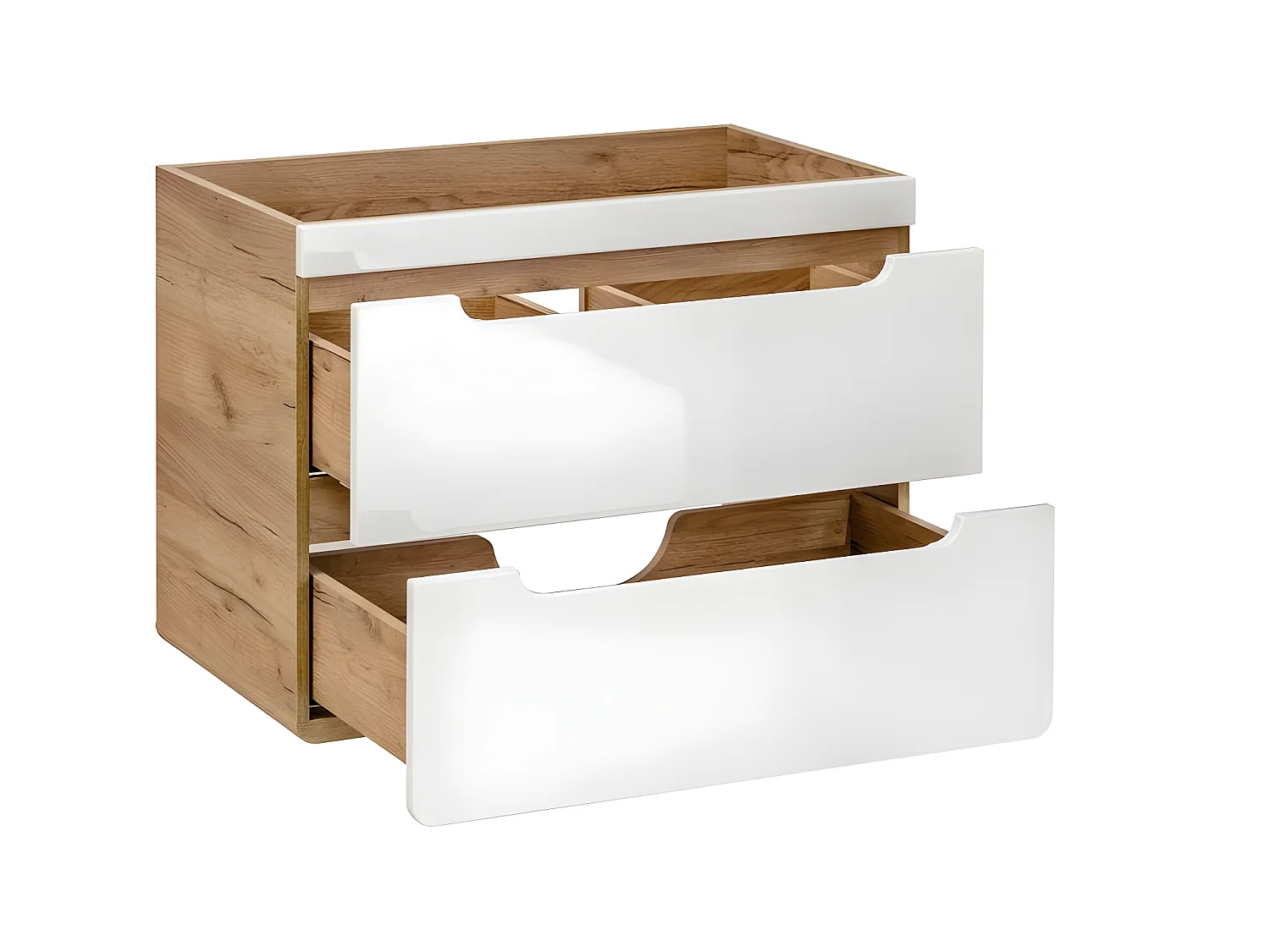 Meuble sous lavabo de salle de bain - Chêne artisanal doré et blanc brillant - L60-H59-P46 - ARRIBA