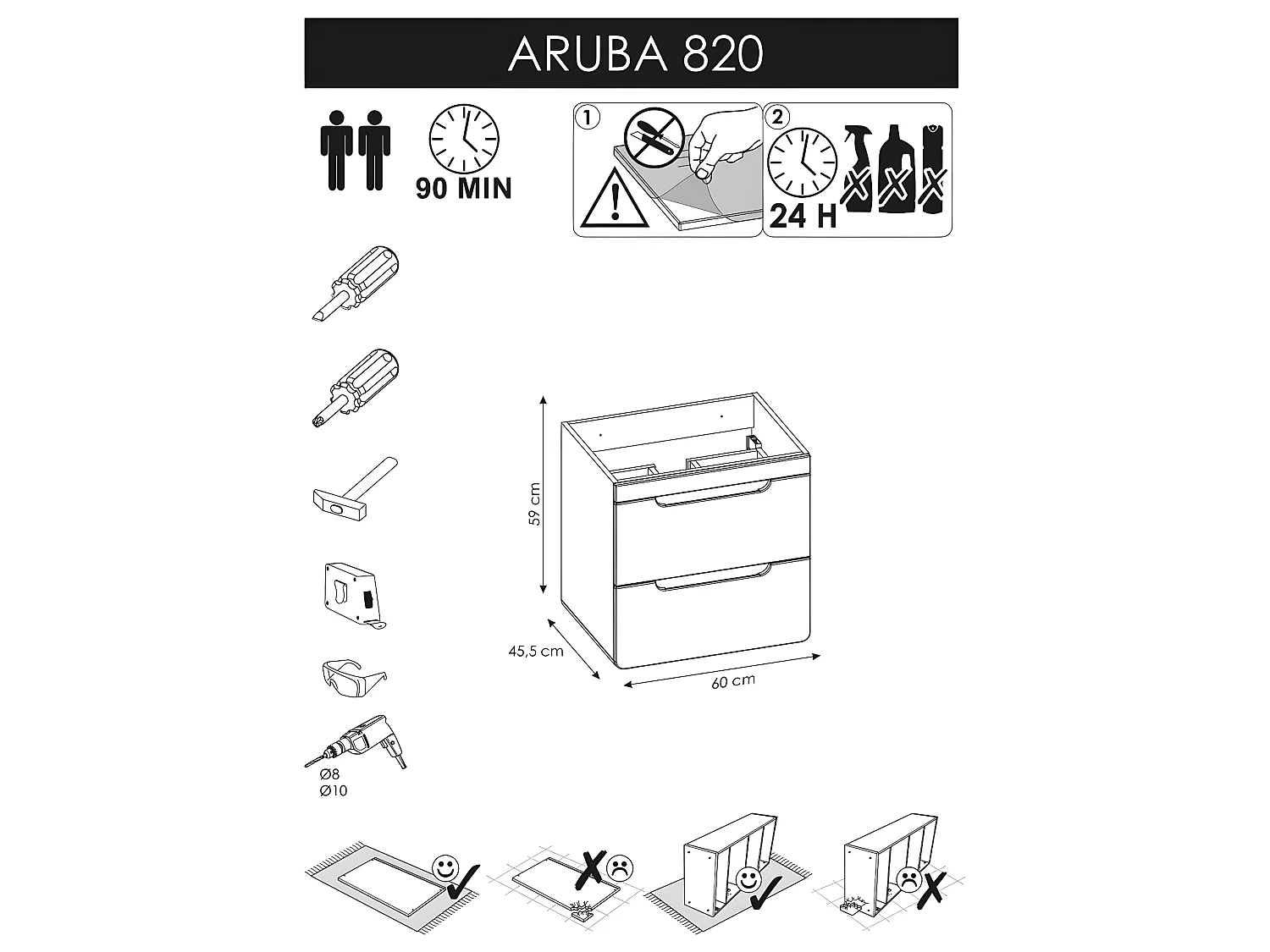 Meuble sous lavabo de salle de bain - Chêne artisanal doré et blanc brillant - L60-H59-P46 - ARRIBA
