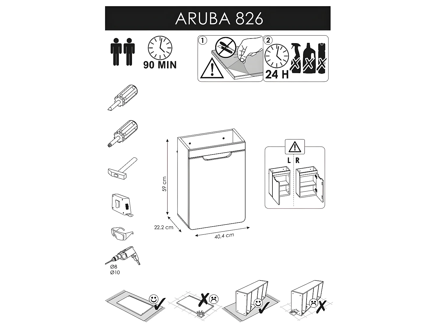 Meuble sous lavabo de salle de bain - Chêne artisanal doré - L40-H60-P22 - ARRIBA