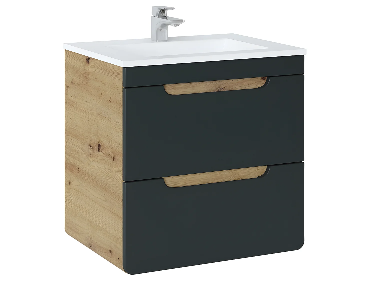Meuble sous lavabo de salle de bain - Chêne artisanal doré et noir mat - L80-H59-P46 - ARRIBA