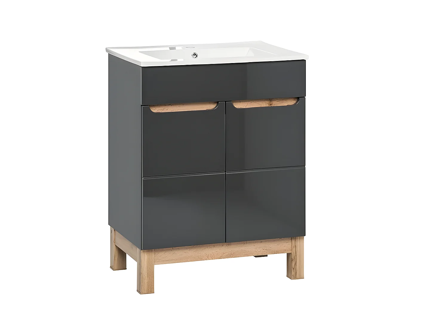 Meuble sous lavabo de salle de bain avec pieds - Graphite brillant - L60-H84-P45,5 - JAVA