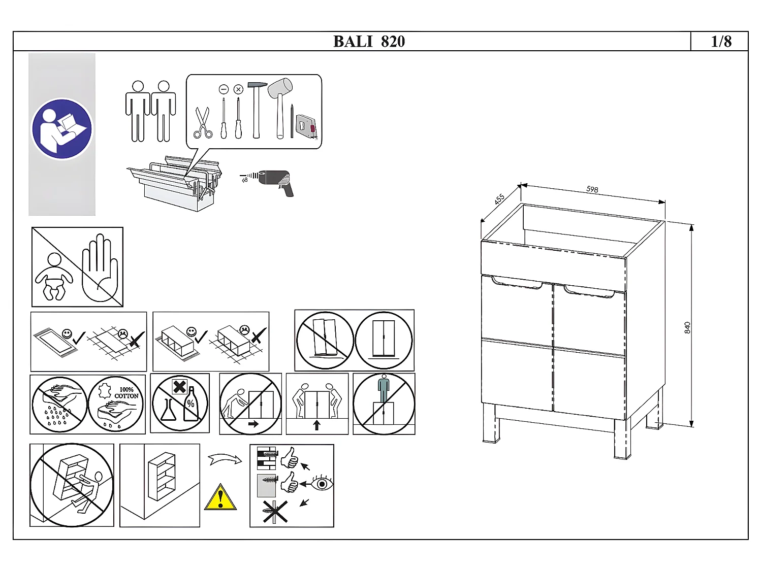 Meuble sous lavabo de salle de bain avec pieds - Graphite brillant - L60-H84-P45,5 - JAVA
