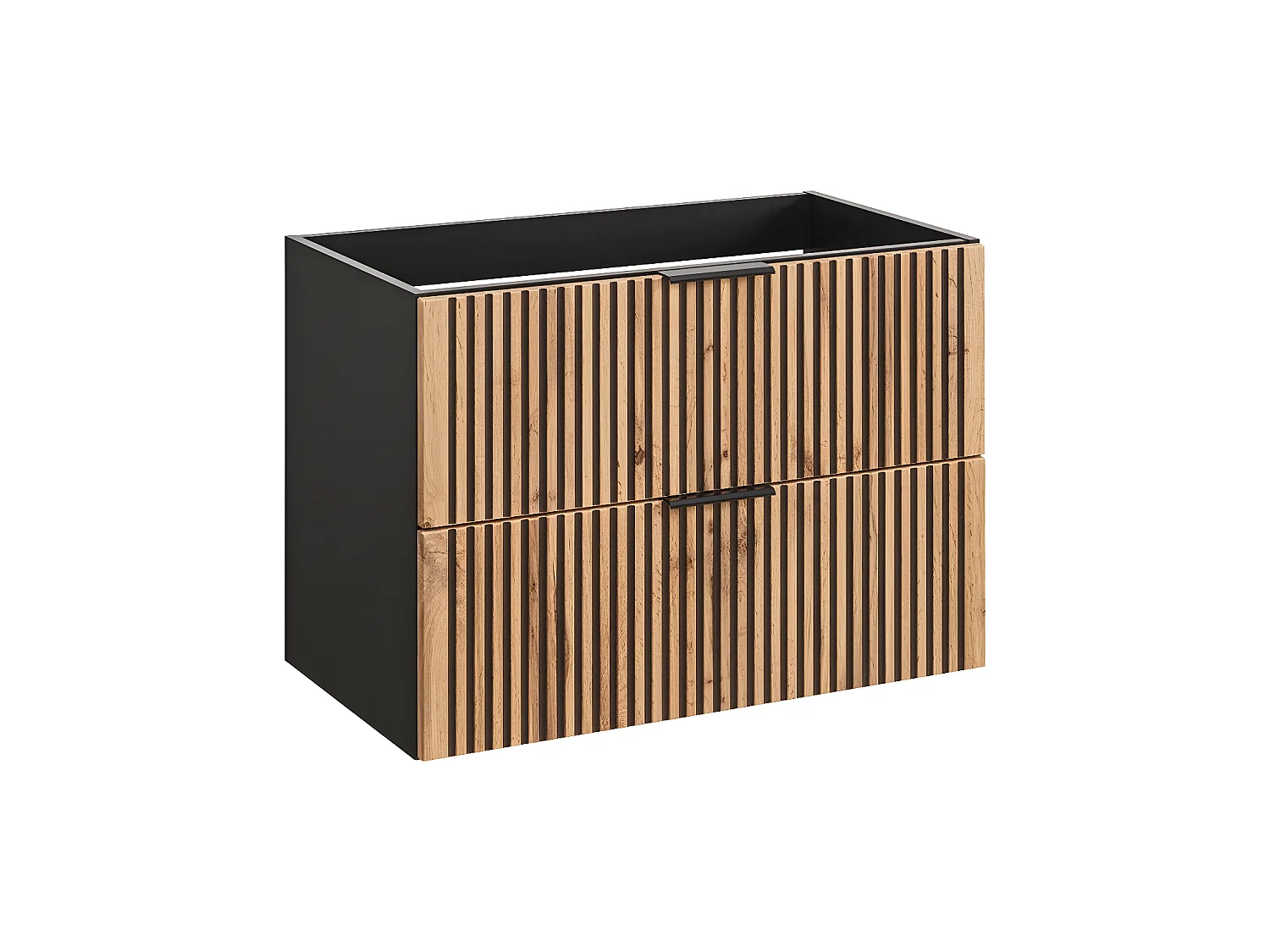 Meuble sous lavabo de salle de bain - Gris roche et chêne Wotan - L80-H57-P46 - LUXILO