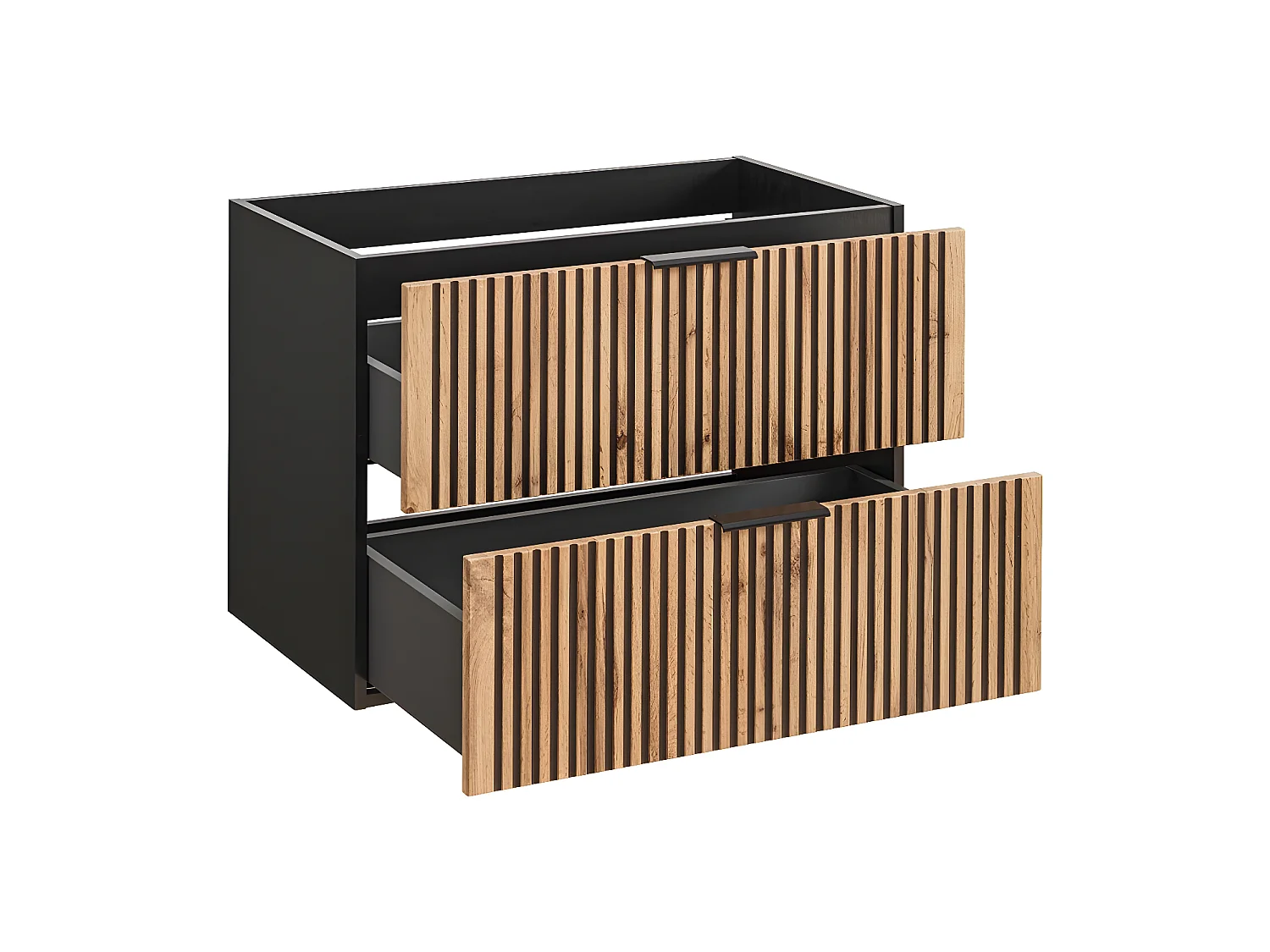 Meuble sous lavabo de salle de bain - Gris roche et chêne Wotan - L80-H57-P46 - LUXILO