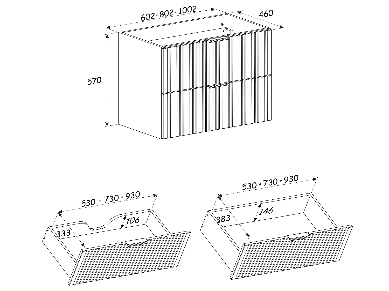 Meuble sous lavabo de salle de bain - Gris roche et chêne Wotan - L80-H57-P46 - LUXILO
