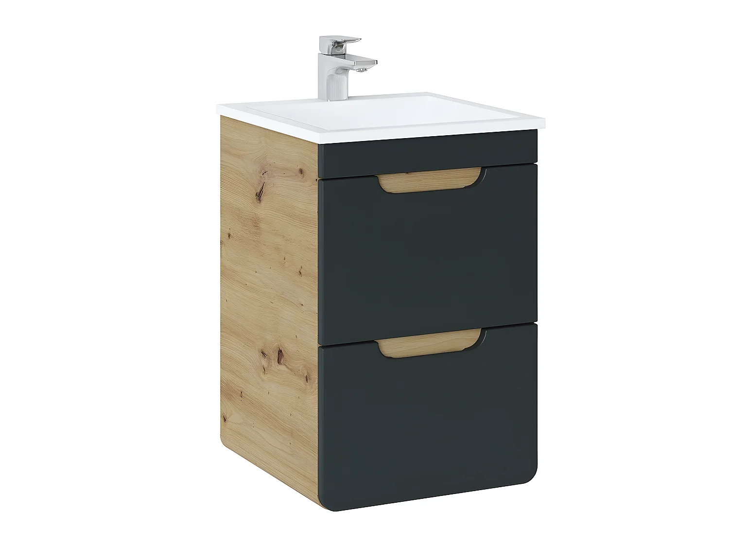 Meuble sous lavabo de salle de bain - Chêne artisanal doré et noir mat - L40-H59-P41 - ARRIBA