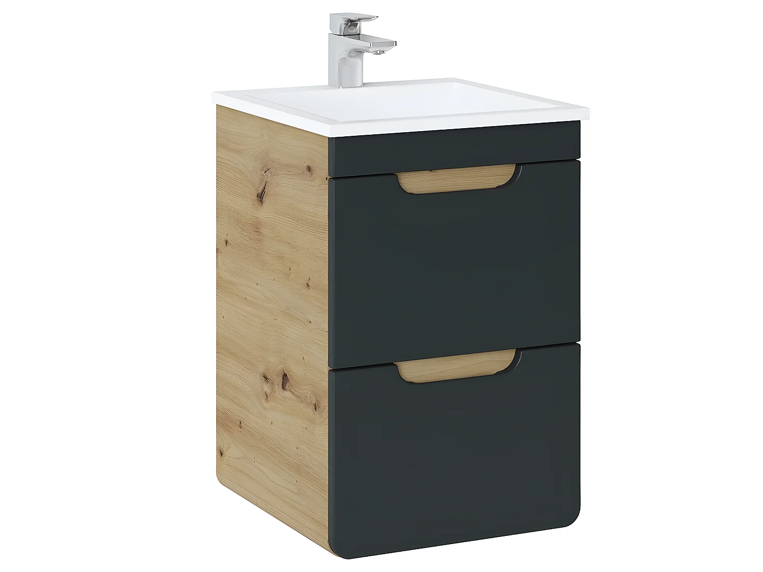 Meuble sous lavabo de salle de bain - Chêne artisanal doré et noir mat - L40-H59-P41 - ARRIBA