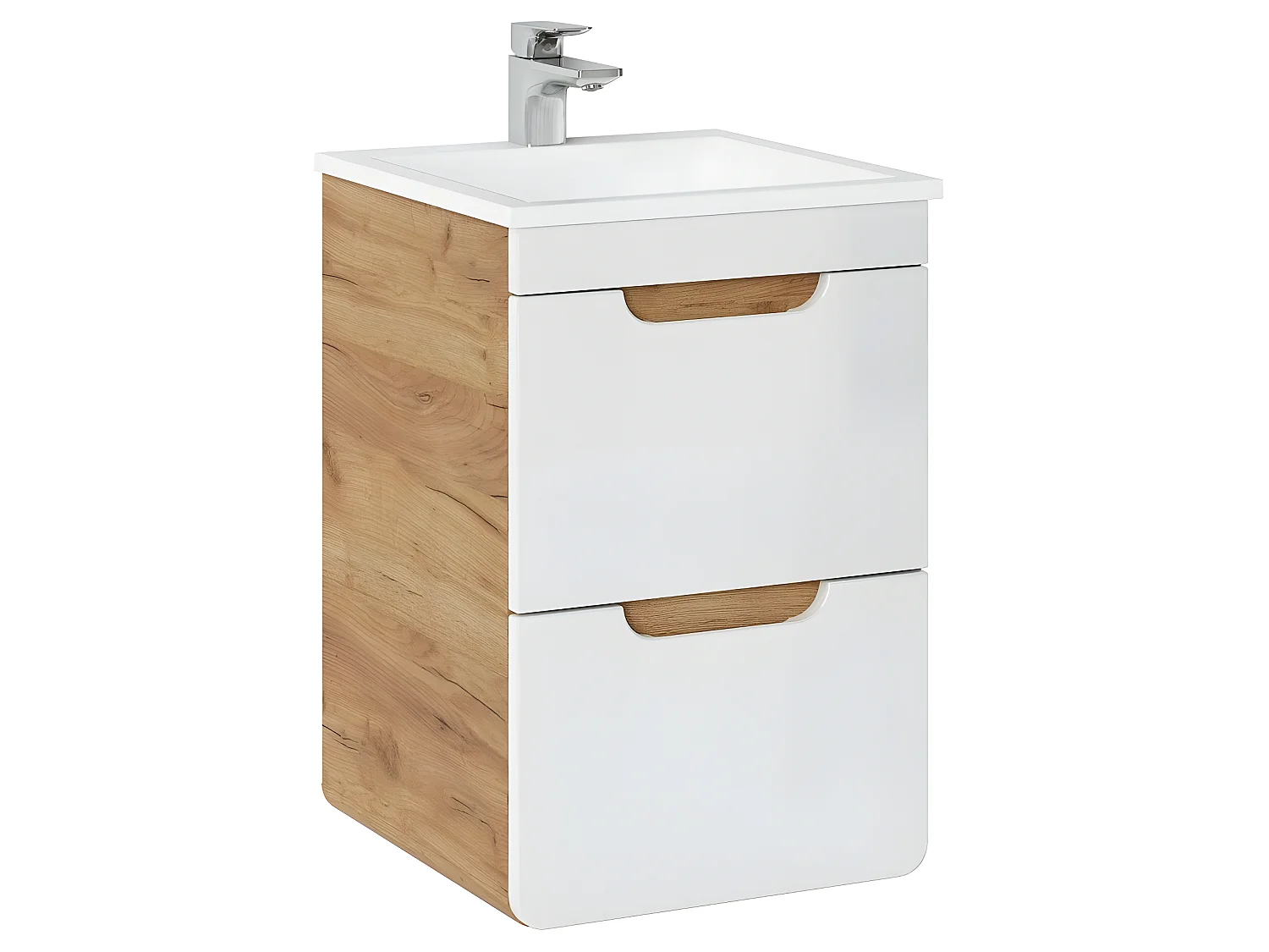 Meuble sous lavabo de salle de bain - Chêne artisanal doré et blanc brillant - L40-H59-P41 - ARRIBA