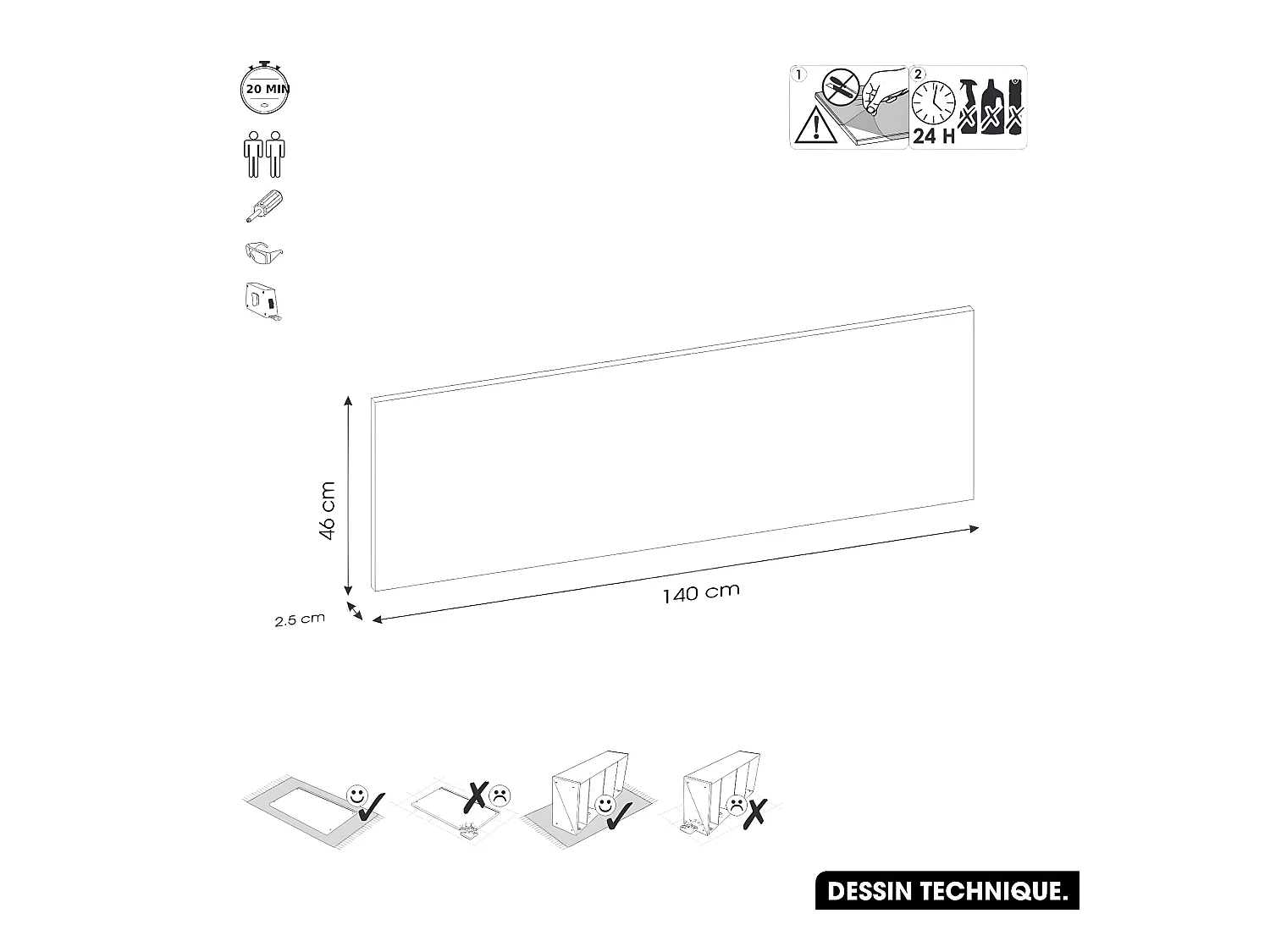 Plan de vasque en bois | BLANC ALPIN | L.140 x P.46 x H.2,5
