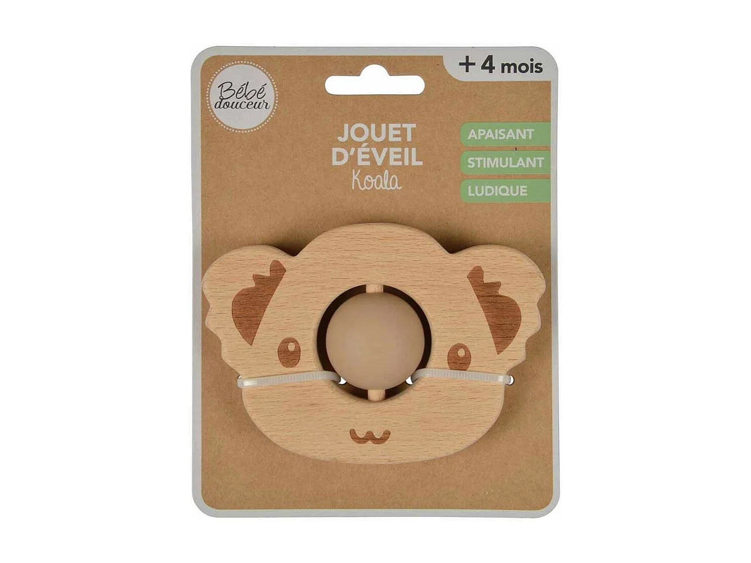 Jouet d'Éveil Bébé "Koala avec Boule" 8cm Naturel