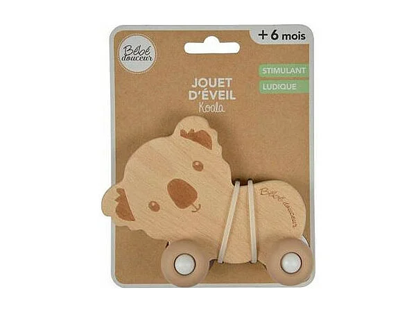Jouet d'Éveil Bébé "Koala avec Roulettes" 12cm Naturel